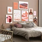Абстрактный геометрический восходящий пейзаж в стиле бохо, Оранжевый Холст, настенные художественные картины, постеры, принт, декор для интерьера спальни