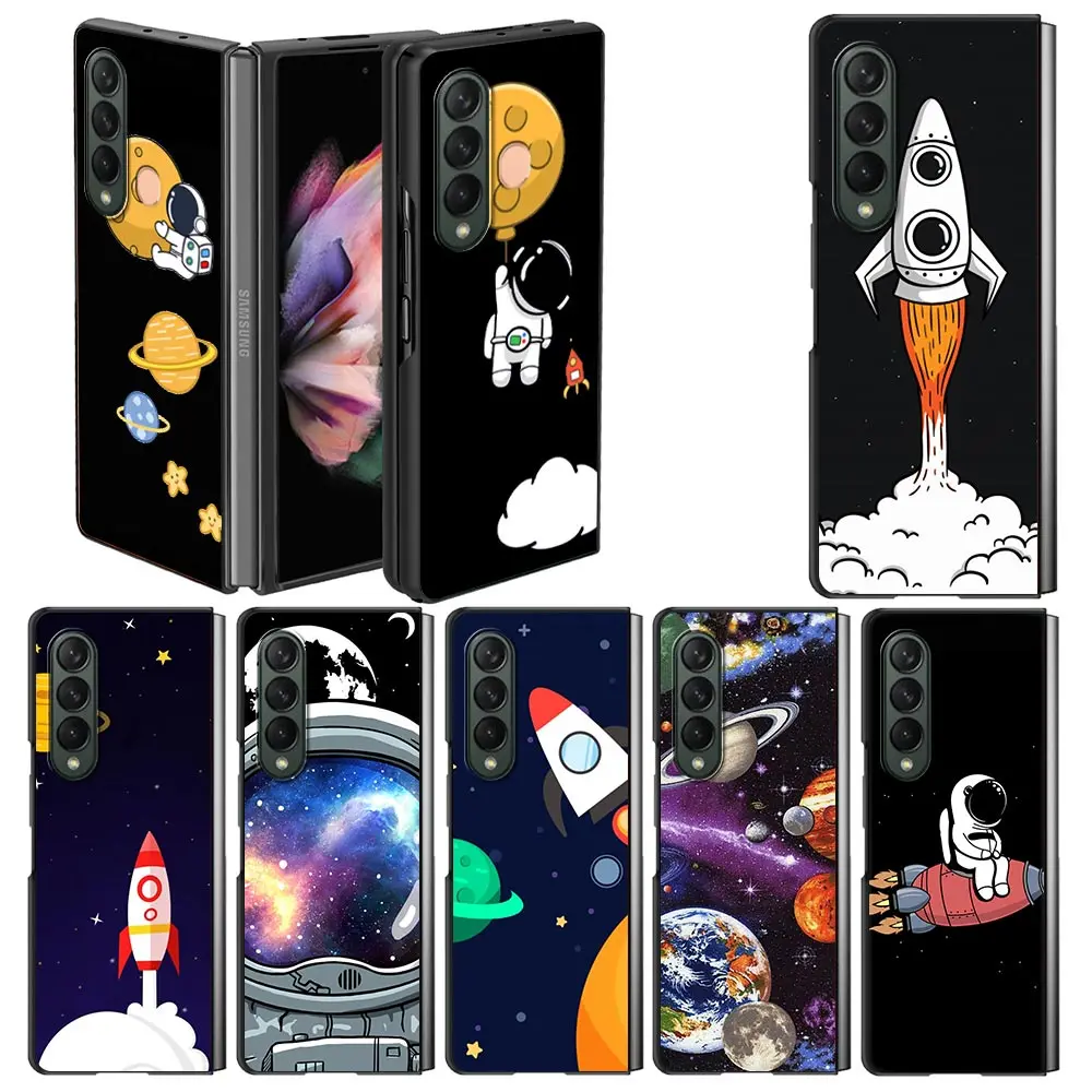 

Case For Samsung Galaxy Z Fold3 Funda Capa Hard PC Mobile Phone Housing Z Fold 3 Luxury Shell Cosmonaut Universe Astronaut Cute