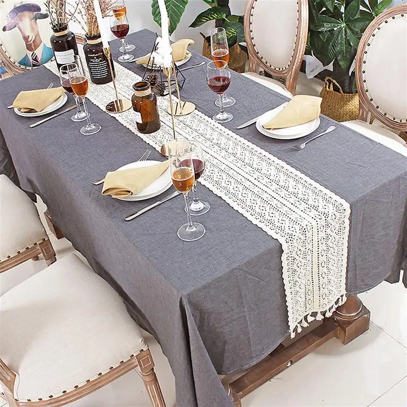 

1 Pc Vintage Tablecloth Beautiful Hollow Table Decor Cotton Tapestry (Beige)