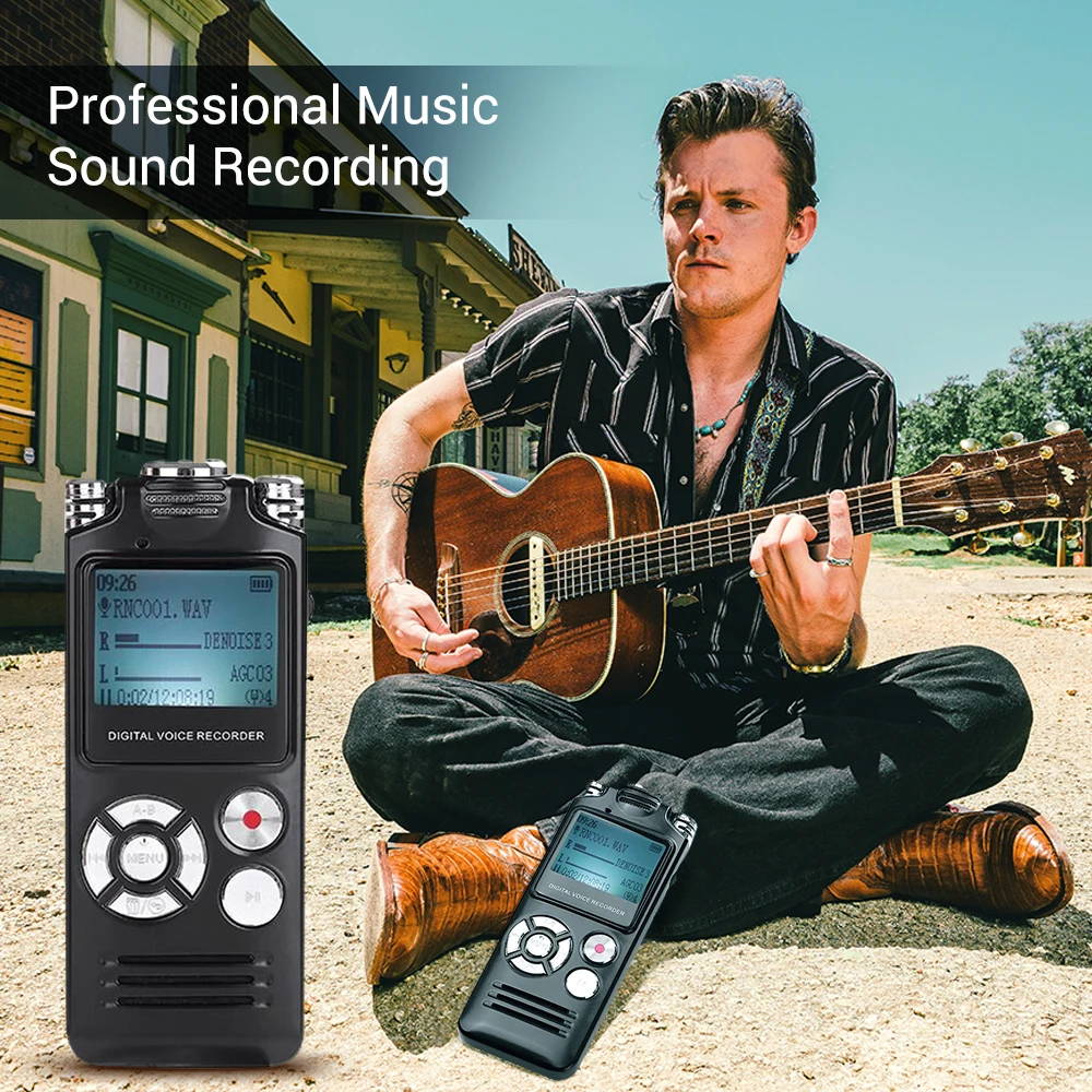 Портативный цифровой диктофон 16 гб музыкальный mp3 плеер с двумя микрофонами