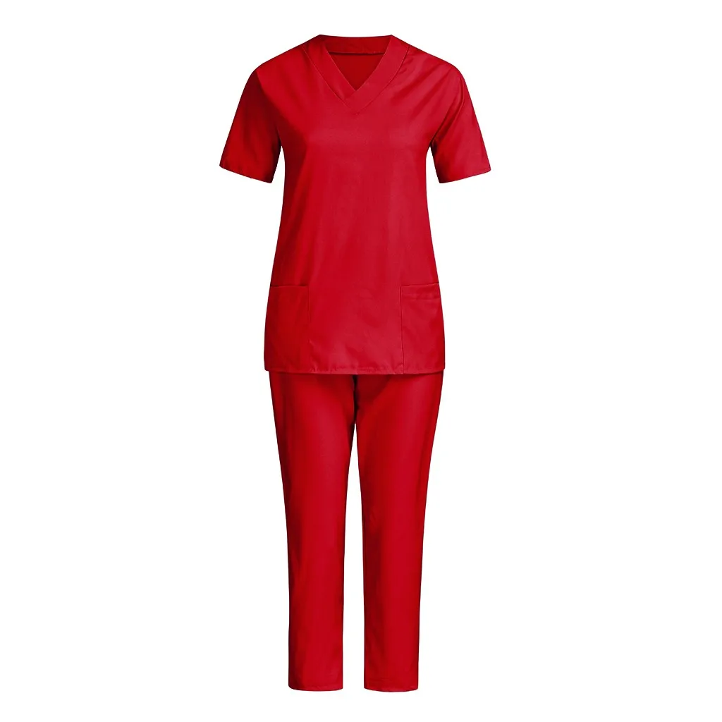 Nurse Uniform Men Women Short Sleeve V-neck Tops+Pants Nursing Working Uniform Set Suit D91023