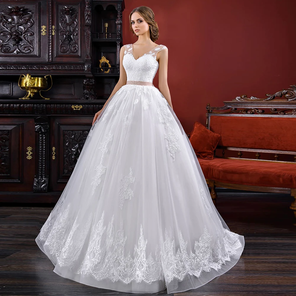 ТРАПЕЦИЕВИДНОЕ свадебное платье принцессы с бисером и поясом Robe Mariage Femme