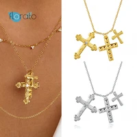 925 silver chain gold silver three crosses pendant long chain necklace plain 2021 wedding rock punk charm fine jewelry gift