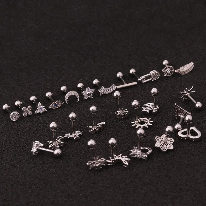 New Creative Flower Earrings Stainless Steel Screw Female Zircon Ear Bone Nails Foreign Trade Hot Puncture | Украшения и