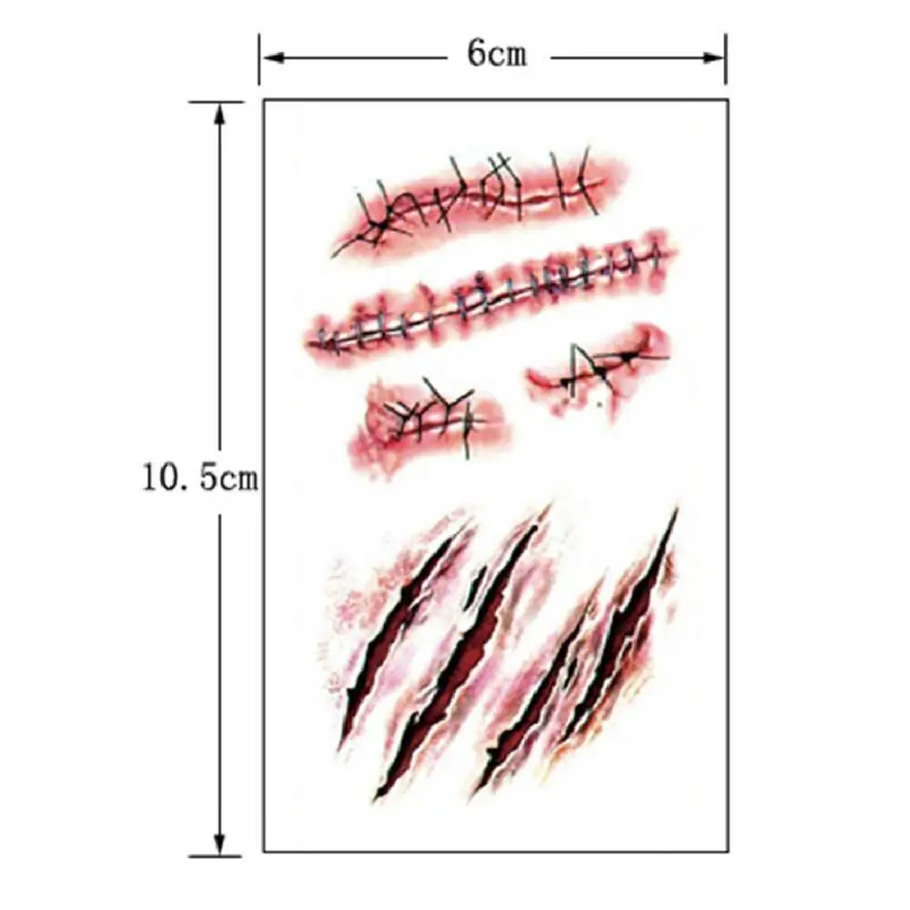 Хэллоуин Зомби татуировки со шрамами sticke с поддельной пробкой крови специальный