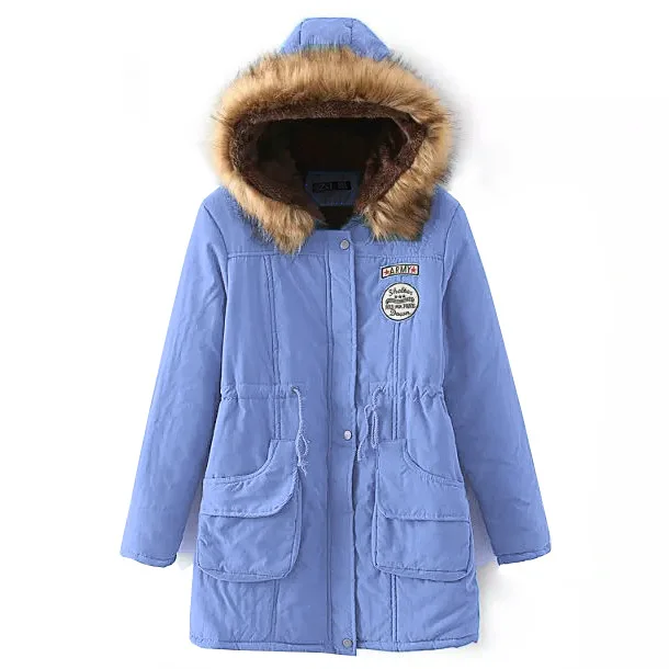Light Blue Lusumily новые зимние военные Пальто для женщин хлопок капюшон с подкладкой куртка длинная Повседневная парка толщина размера плюс 3XL пальто Зимняя верхняя одежда - Цвет: Light Blue