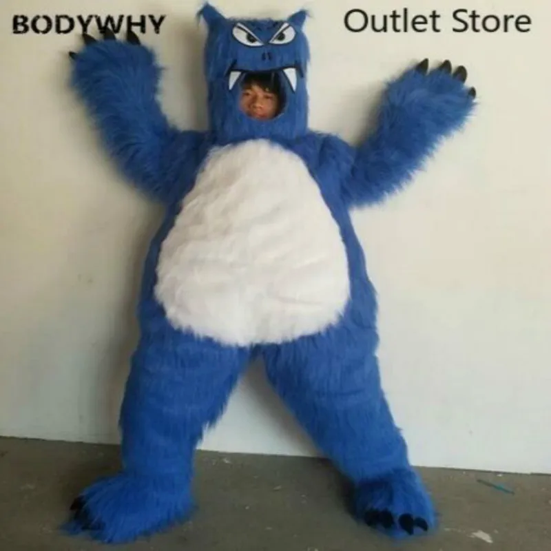 Синий пушистый длинный маскарадный костюм монстра Костюм Волк собака косплей