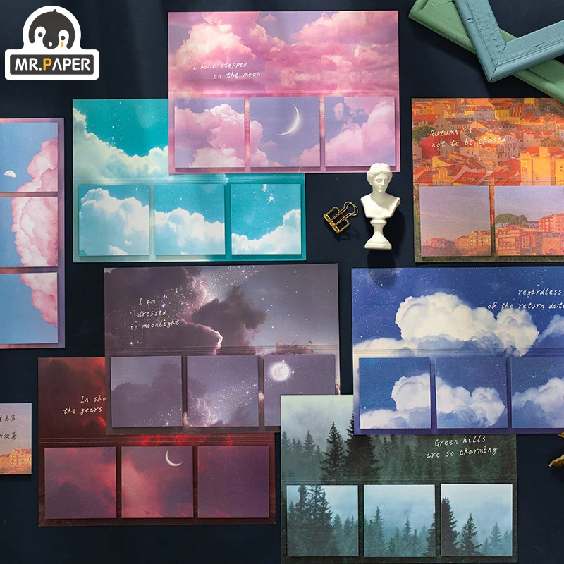 

Mr.Paper 8 Designs 60pcs Memo Pad Self-Adhesive Fantasy Sky Forest Plant House Deco Sticky Notes Diary Creative Note Memo Pad