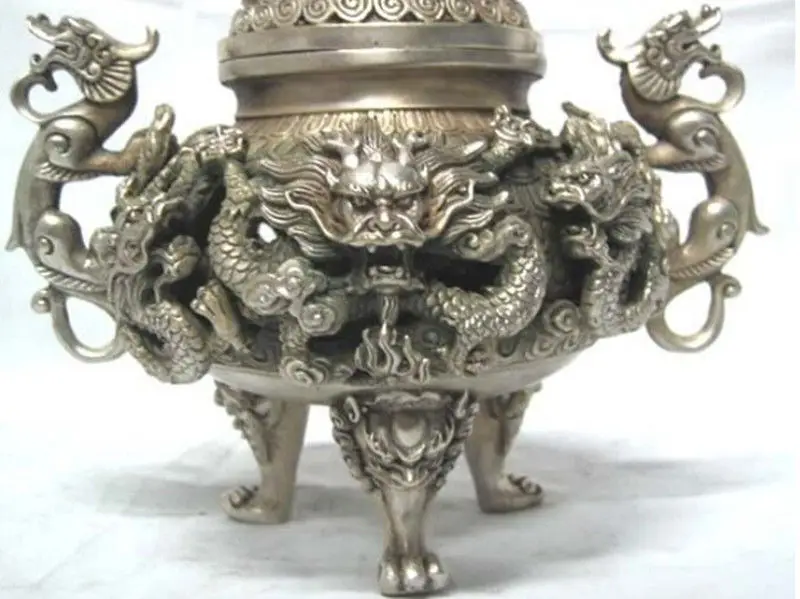 

Details about preeminent Tibet silvered nine dragon censer