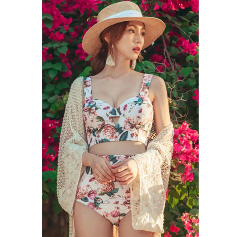 2020 женский цветочный комплект бикини на косточках бандажный купальник пуш ап с