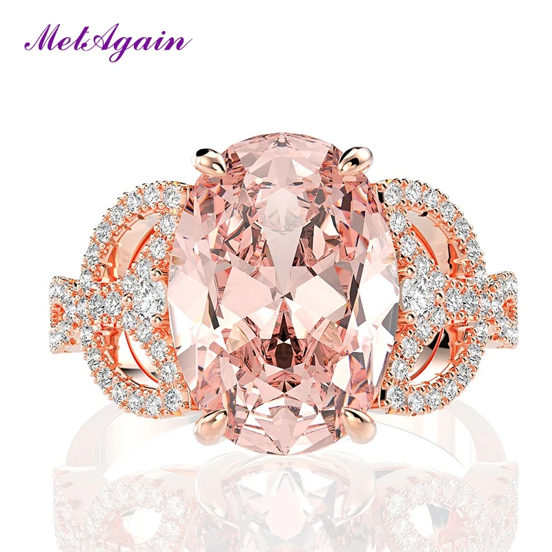 

ELSIEUNEE 100% Solid 925 Sterling Silver Morganite Diamond Rings For Women Wedding Engagement Fine Jewelry Ring Wholesale Gifts