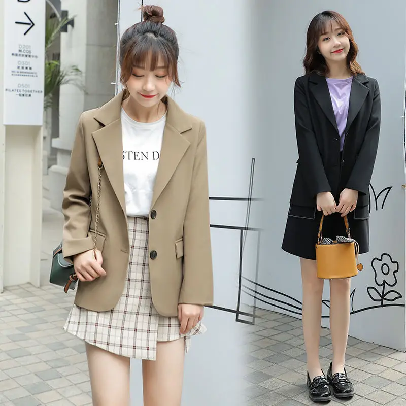 

PEONFLY Women 2021 Fashion Office Ladies Single Breasted Blazer Coat Vintage Long Sleeve Pockets Female Outerwear Chic Tops