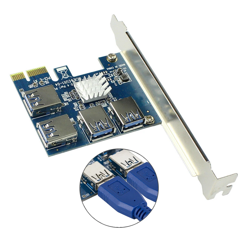 

PCIE 1 to 4 PCI-E USB3.0 Adapter Card 16X slots Riser Card 1X to External 4 PCI E Slot Adapter Multiplier Card for Bitcoin Miner