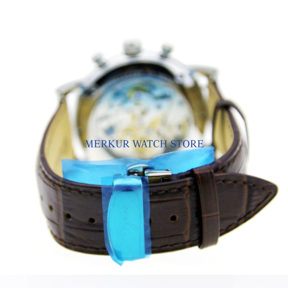 Часы мужские летающие механические с позолоченным черным циферблатом|Мужские