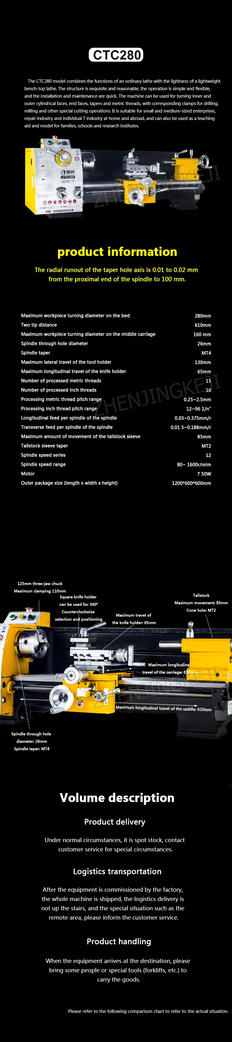 CTC280 промышленный Класс токарный станок бытовой токарный станок Малый токарный станок с ЧПУ обрабатывающий центр с ЧПУ небольшой станок металлический токарный станок