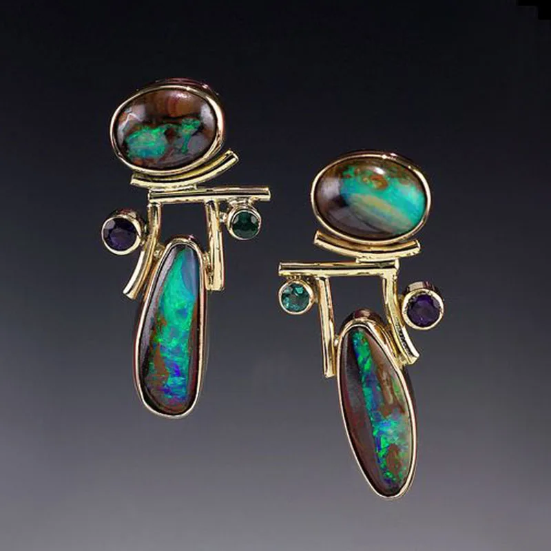 Винтаж ручной работы Асимметричный геометрический серьги из сплава прокладки