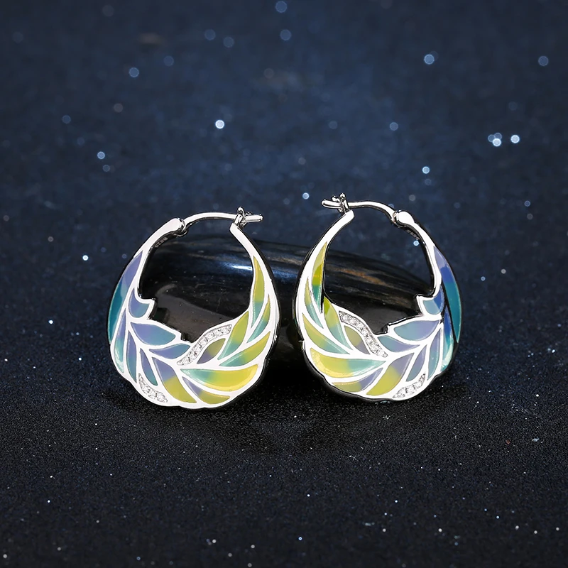 Женские серьги-Клипсы из серебра 2018 пробы с блестящими листьями фианита 925 |