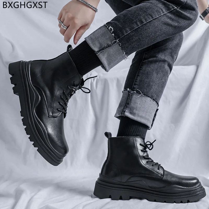 

Black Ankle Boots for Men Male Motorcycle Shoes Men Chunky Boots Men Martens Boots Man Leather Casual Shoes for Man 2022 Zapatos