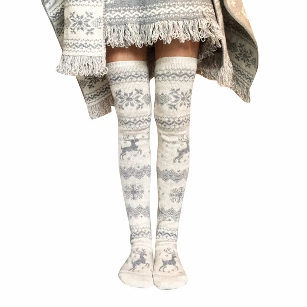 Женские рождественские облегающие высокие носки пушистые теплые плотные