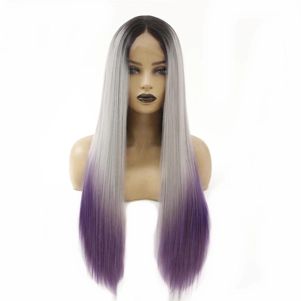 Модный красный черный парик корней длинные прямые эффектом деграде (переход от