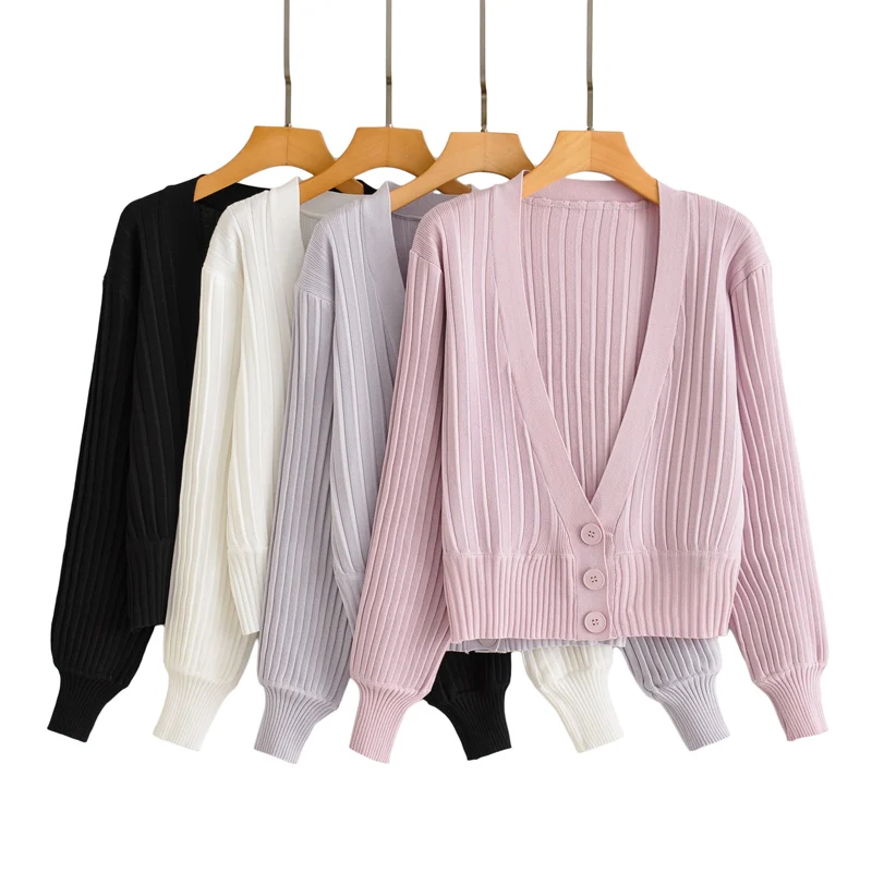 

2021 Women's Vintage Solid Cardigan Knitted Sweater Fashion V Neck Long Sleeve 4 Colour Female Casual women clothing Tops