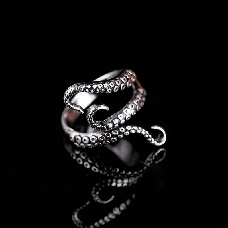 

Rinhoo Cool Rings Titanium Steel Gothic Deep Sea Squid Octopus Ring Fashion Jewelry Opened Adjustable Size Top Quality