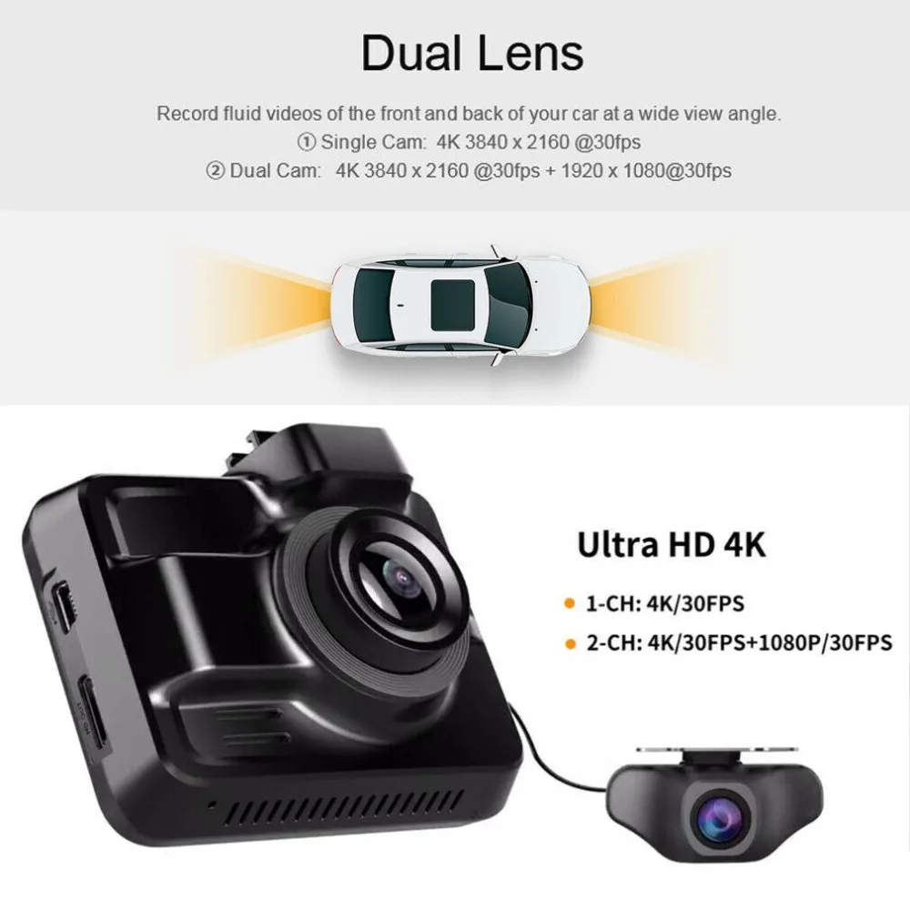 Настоящий 4K 3840*2160p 30fps dash cam встроенный gps WI-FI Автомобильный видеорегистратор для путешествия Автомобильный видеорегистратор с камерой с двумя объективами видеорегистратор заднего вида видеорегистратор с разрешением FULL HD 1080P