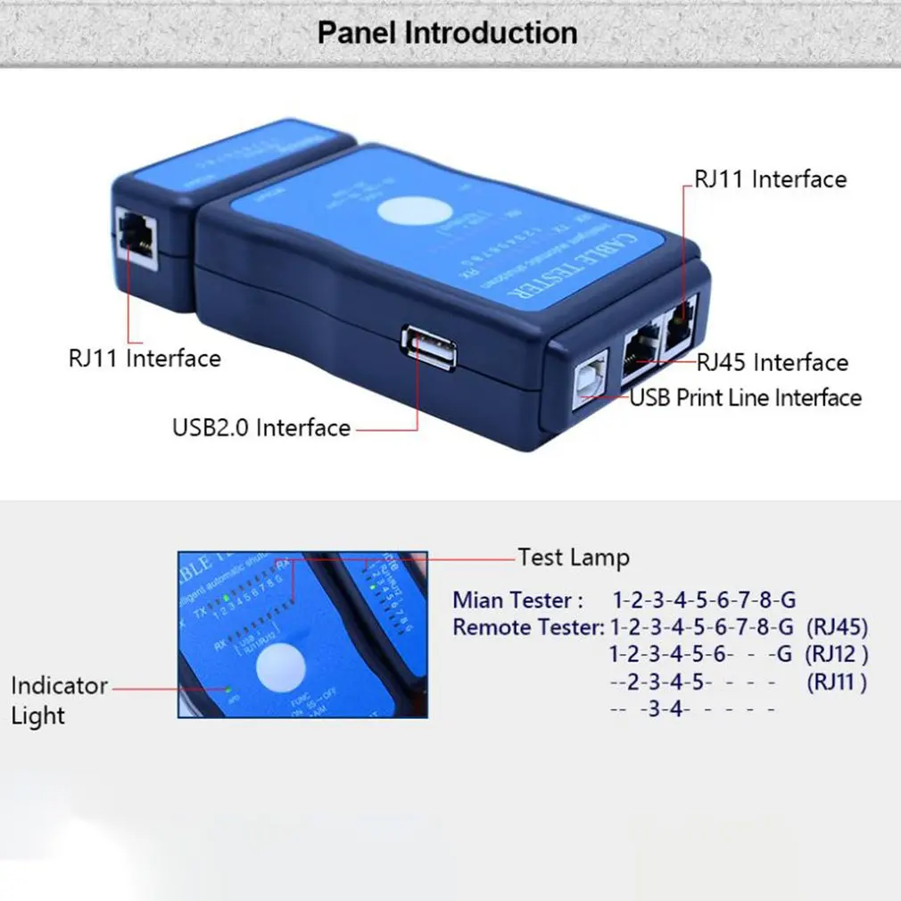 Тестер кабеля M726AT LAN USB RJ45 RJ11/RJ12 сетевой Ethernet CAT5 UTP несколько модульных ПК Лидер