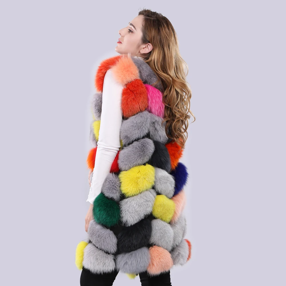 Жилет из лисьего меха жилет натурального Лисьего пальто длиной 85 см зимняя