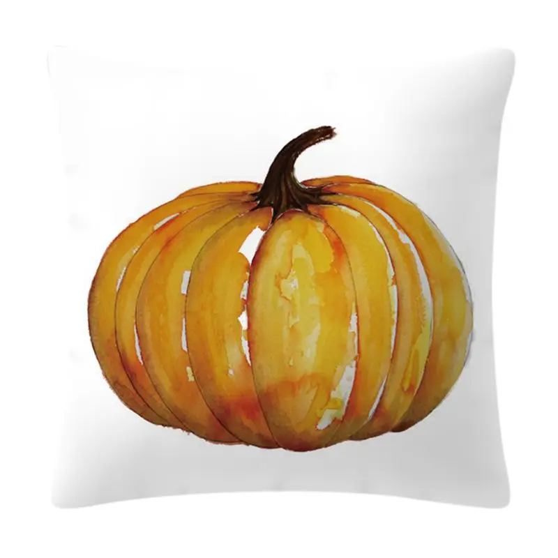 

Autumn Decorations Watercolor Pumpkin Printed Waist Throw Pillow Case Peach Velvet Cushion Cover for Halloween Thanksgiving Day
