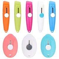 lmdz 1 pcs random color utility knife with hook express box opener office cutting knife candy color mini portable handmade knife