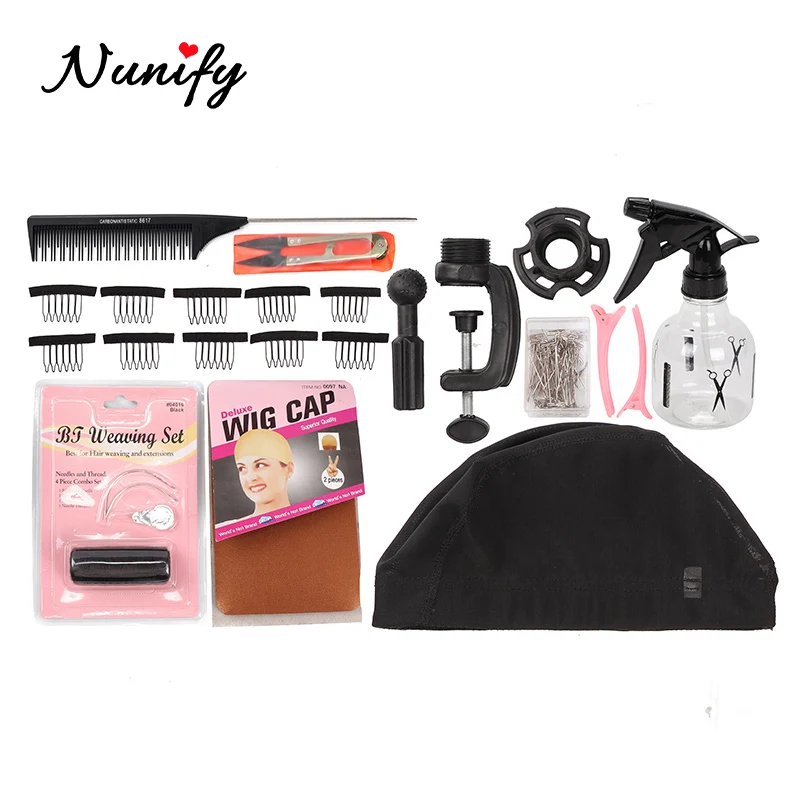 Nunify Wig Accessories Set Kit  Tools Weaving Thread Mesh Caps To Make Wigs 10Pcs Clips For Hair T Pins Canvas Block Head Holder
