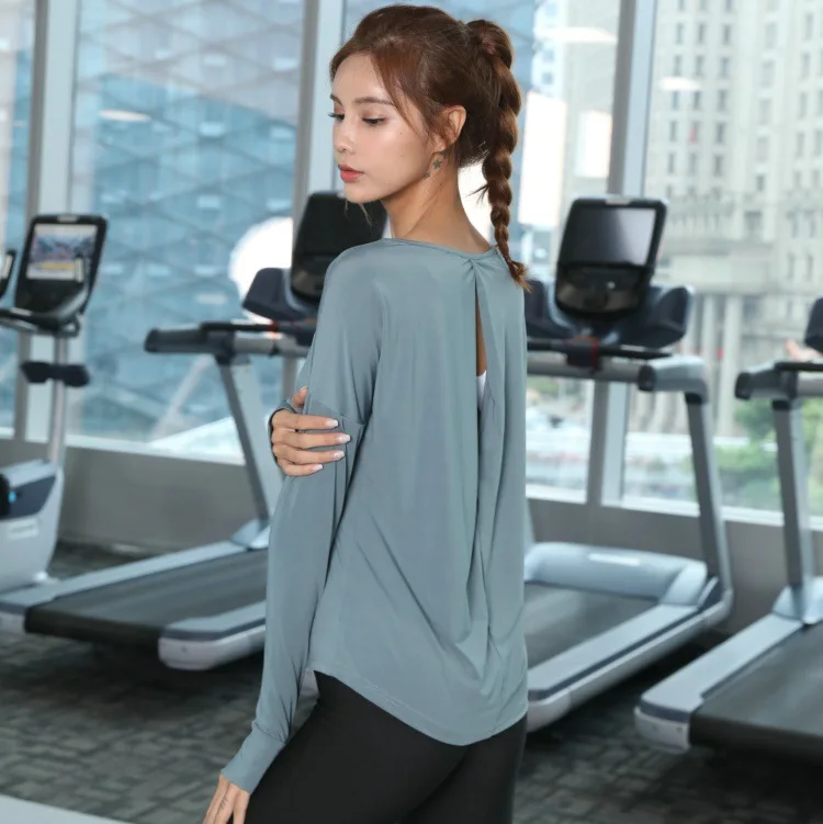Женский топ для йоги с открытой спиной Спортивная футболка длинным рукавом