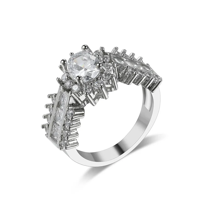 Женское кольцо с овальным драгоценным камнем, кольцо из драгоценных камней с покрытием из белого золота с сапфиром, размер 6-10