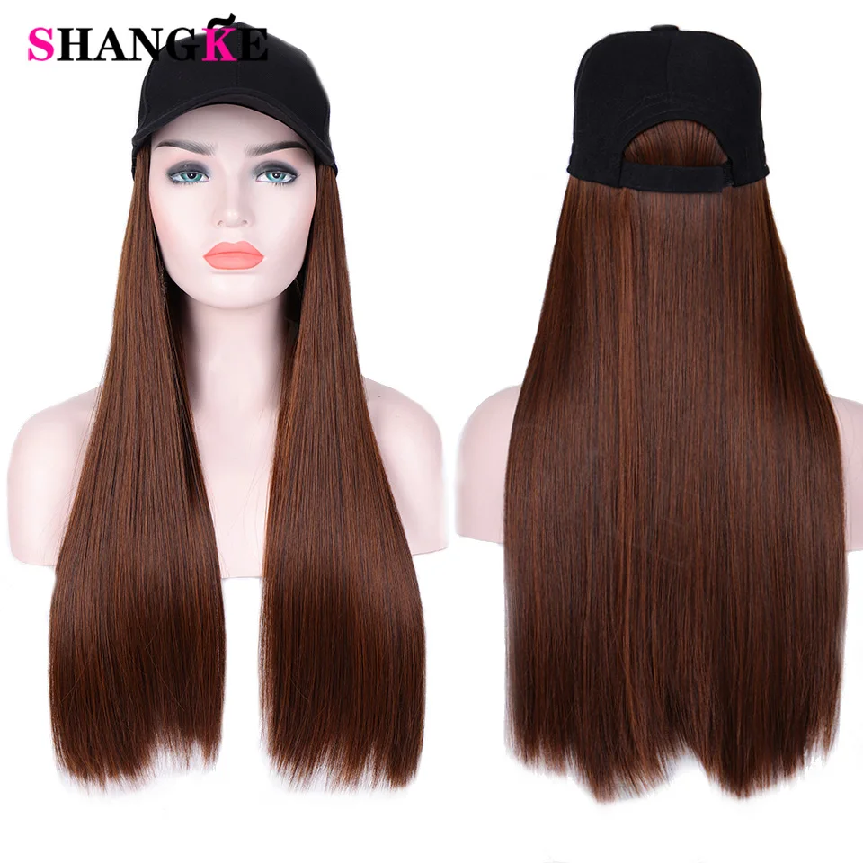 24 дюйма длинные прямые волосы шляпа парик с для женщин Жаростойкие Волокна