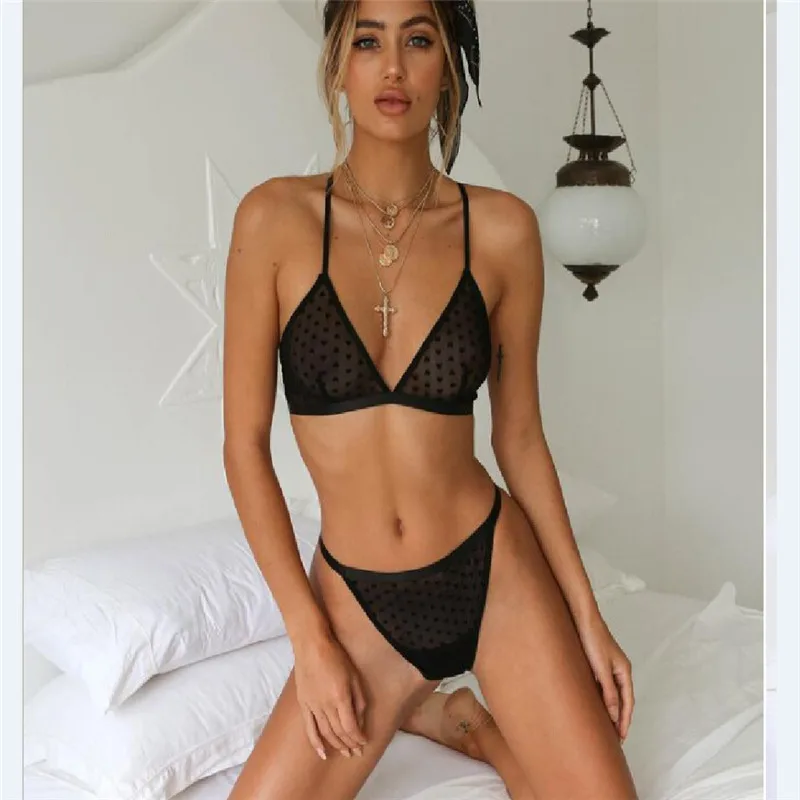 Sexy Lingerie Unpadded Bralette Bras Underwear Black White Lace Satin Bra Set Women Female Intimate Sleepwear Set Nightwear