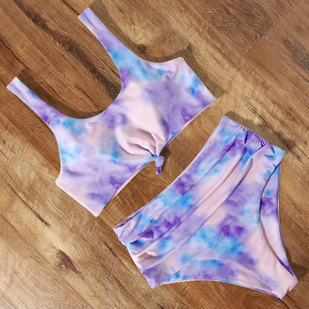 Купальный костюм с галстуком-краской бикини 2020 бандаж пуш-ап комплект высокой