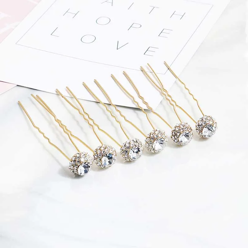 6pcs Gold Miallo 6 шт/лот, Австрийские хрустальные заколки для волос, свадебные аксессуары для волос, ювелирные украшения для женщин, свадебные заколки для волос, тиары - Окраска металла: 6pcs Gold