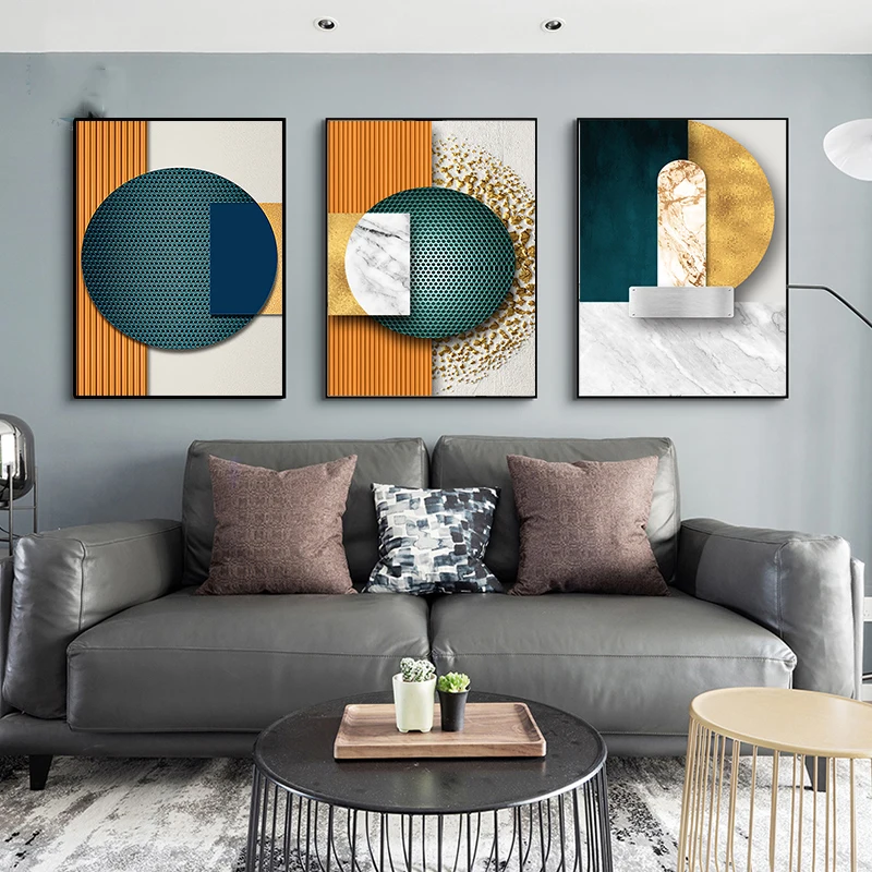 

Nordic Abstract Golden Circle Geometric Art Painting And Poster Painting Wall Living Room Decoration Picture