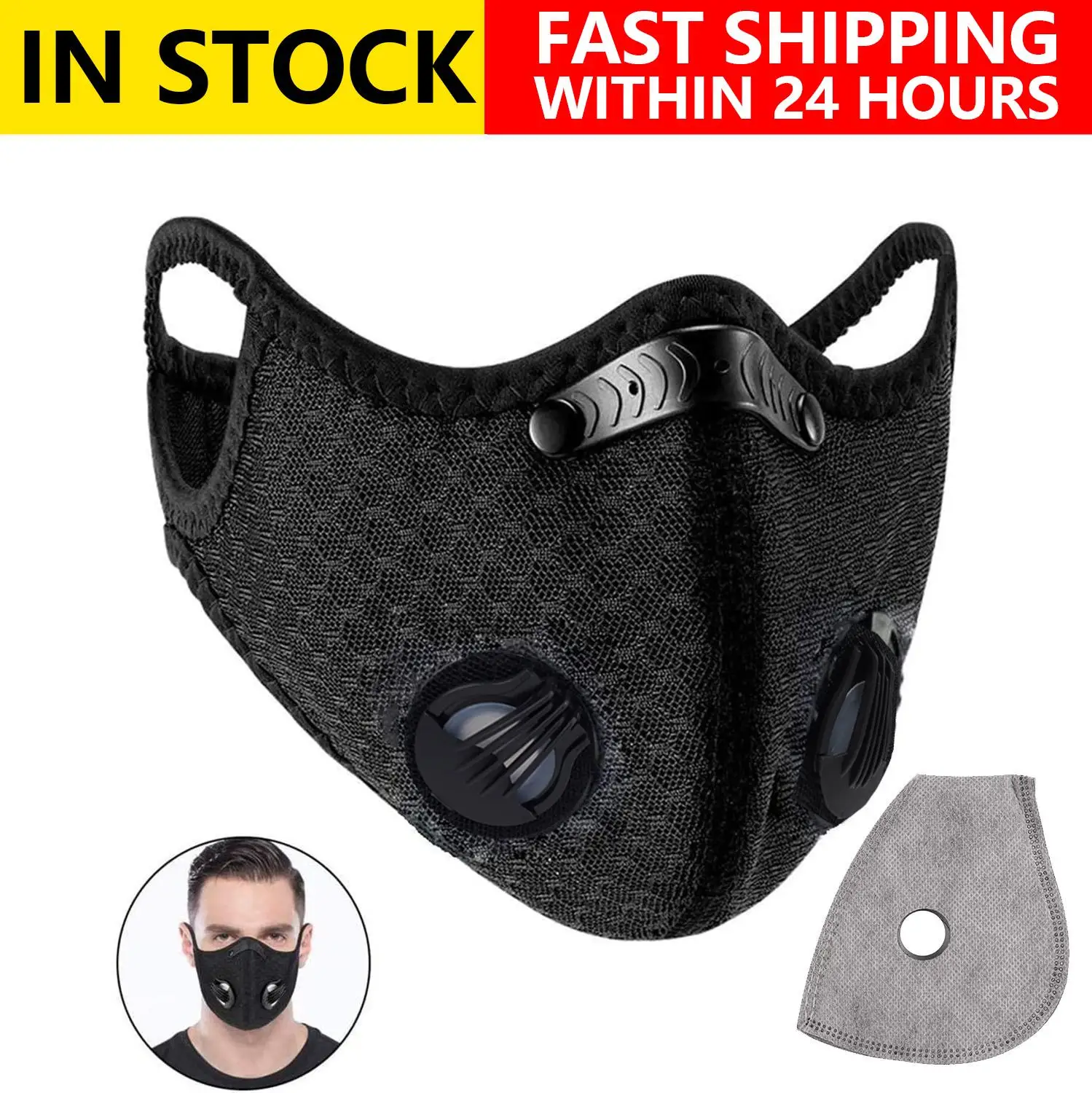 

Anrancee Face Mask With Filter Breathing Valve Activated Carbon PM 2.5 Anti Pollution Bicycle Cycling Protection Bike Dust Mask