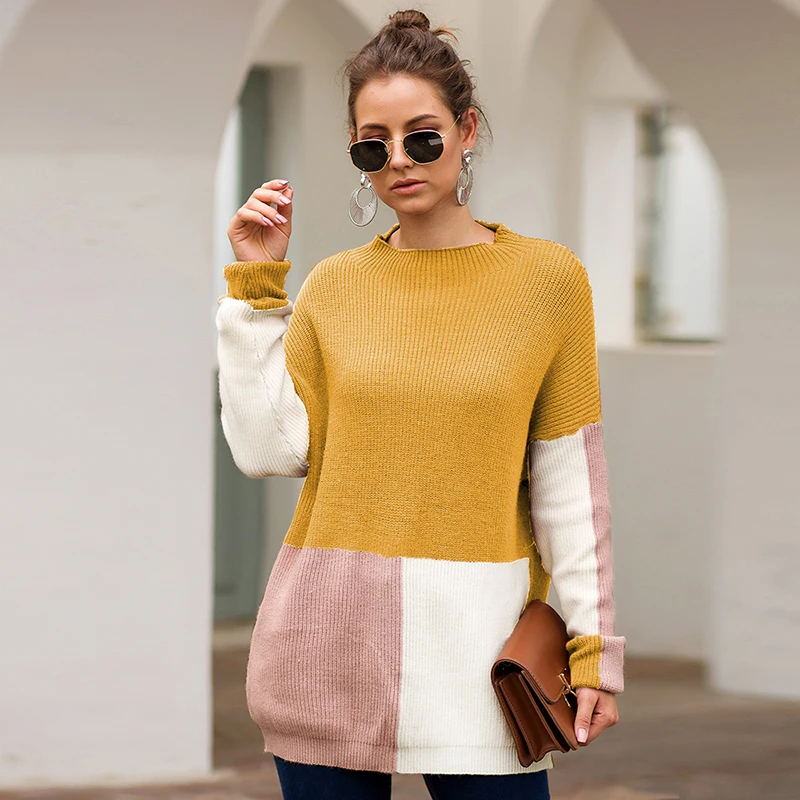 TWOTWINSTYLE хит цветной вязаный женский свитер с круглым вырезом и длинным рукавом Пуловеры негабаритные свитера женские Модные осенние