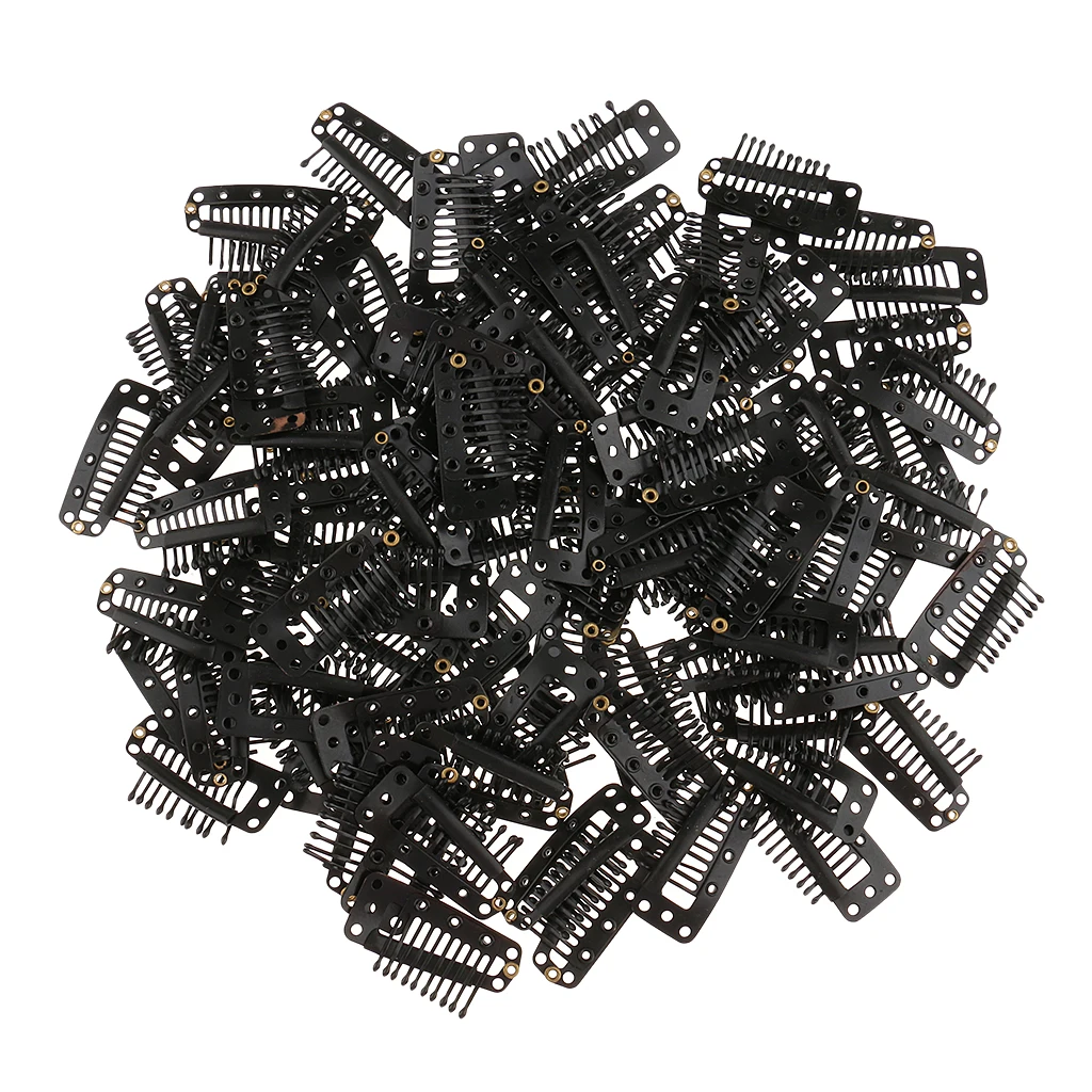 

100Pcs Steel Snap Comb Clips 10 Teeth for Toupees Wigs Weft Hair Extensions