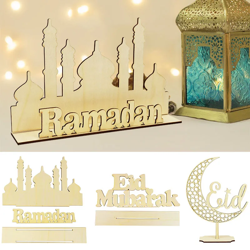 

Eid Mubarak Wood Ornament Ramadan Mubarak Kareem Ramadan DIY Wooden Craft Islamic Muslim Festival Party Decoration Eud AL Adha