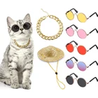 Очки солнцезащитные круглые в соломенной шляпе, собачьи очки, товары для домашних животных кошек, аксессуары в виде животных