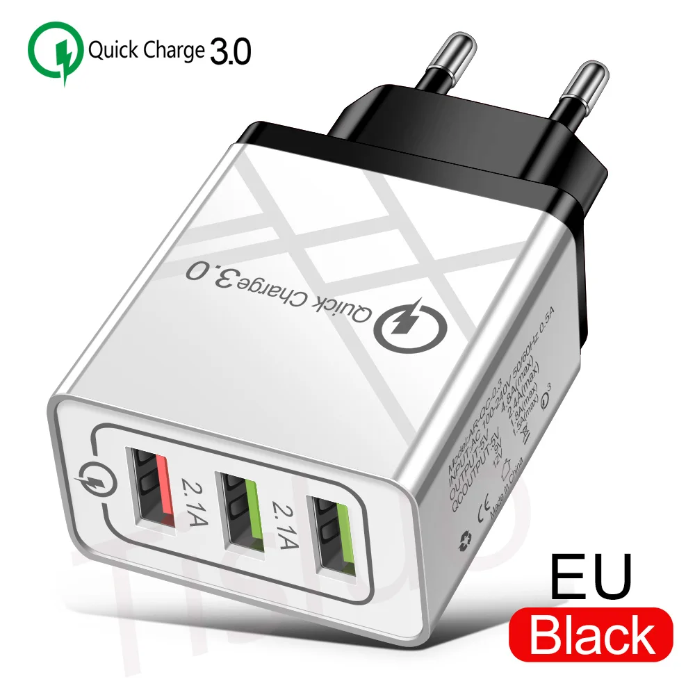 24 Вт Быстрая зарядка 3,0 USB зарядное устройство быстрое зарядное устройство QC3.0 для iPhone X 7 Xiaomi Huwei p10 samsung A50 планшет настенное зарядное устройство разъем-адаптер - Тип штекера: EU black