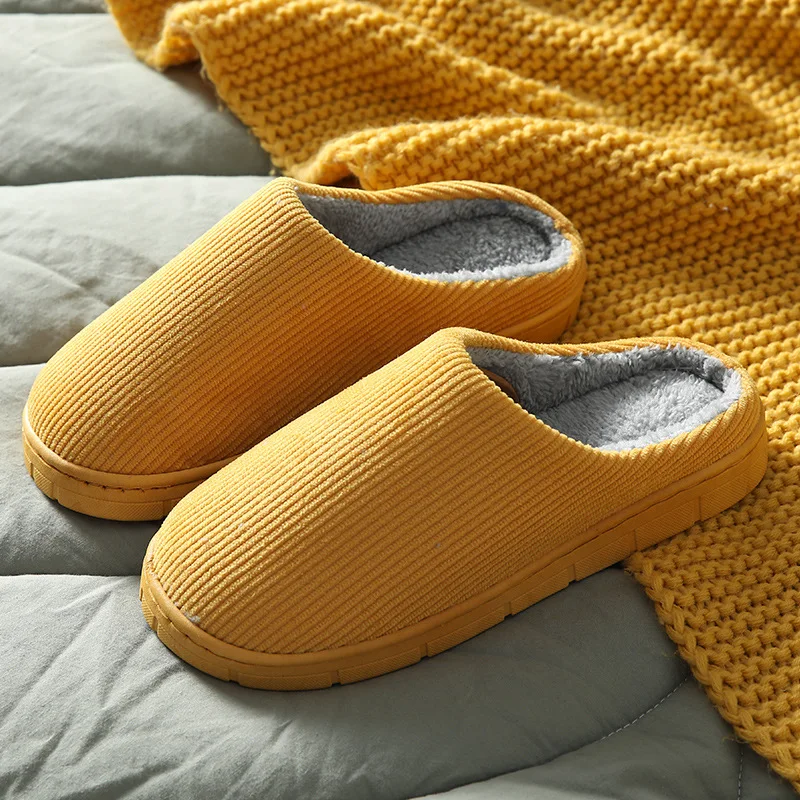 

Men's Slipper Autumn Winter Home Plush Shoes Solid Color Slipper Women Warm Indoor Beadroom Slides Men Cotton Slippers