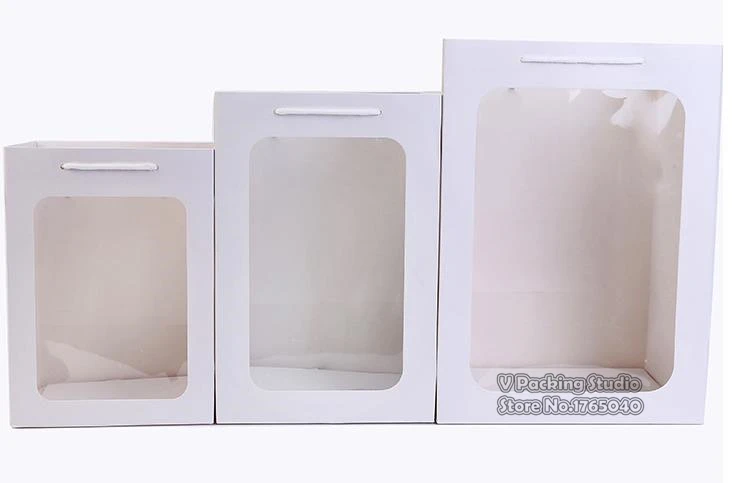 Черные цветочные бумажные сумочки белые прозрачные ПВХ окна подарочные пакеты