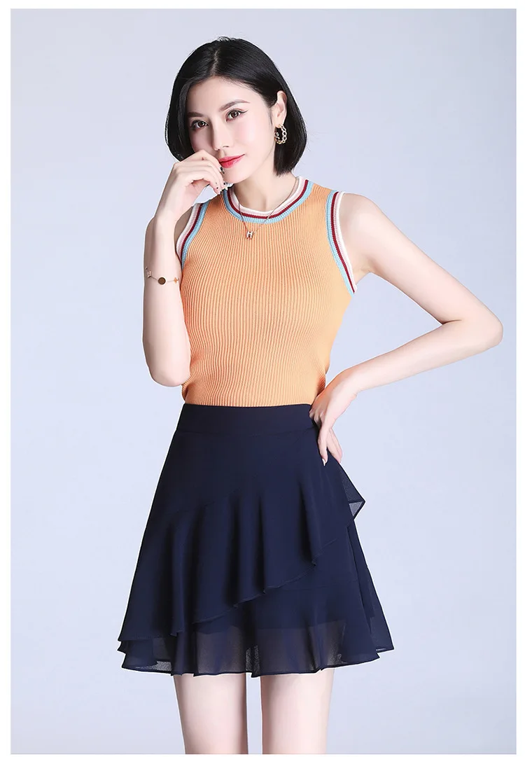 

Chiffon Mini Skirt Summer Women Fashion Splice Ruffles Solid Color Slim Casual High Waist Short Skirts Plus Size M-4XL 9950