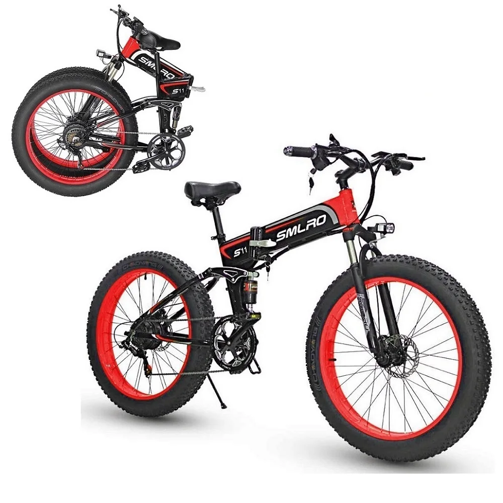 

Electric Fat Tire Bike Smlro S11 48v 1000W 14Ah Samsung Battery Electric Folding Bike Full Suspension 26*4.0 Mountain Bike