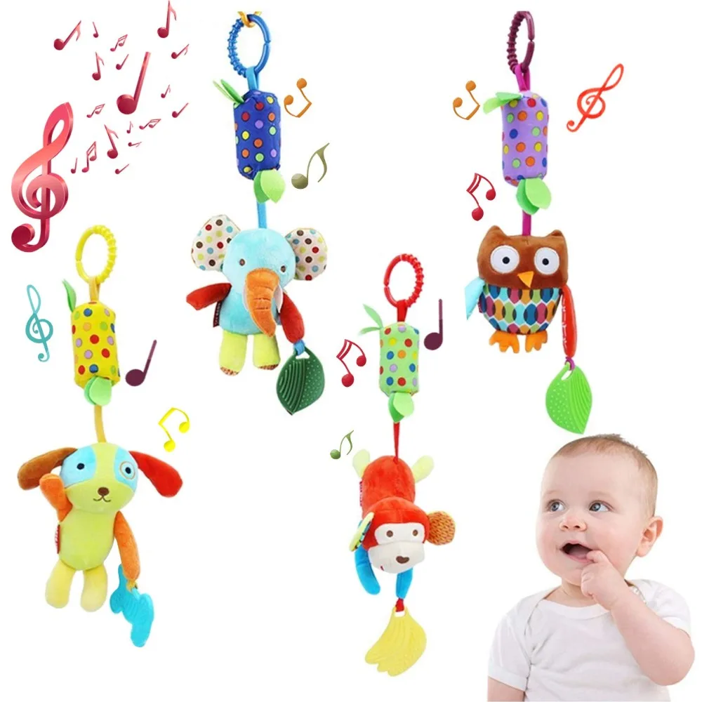 Baby Rattles Toys Newborn Stroller Hanging Crinkle Plush Animal Wind Squeaky Educational Toddler Car Seat Crib Decorate | Игрушки и